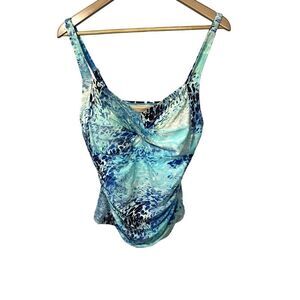 CEEB Women's Abstract Animal Print Twist Front Tankini Swim Top Blue Size 10